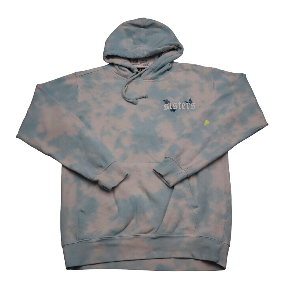 Sisters by Safety Pin Sweatshirt Womens S Blue Tie Dye Pockets Pullover Hoodie